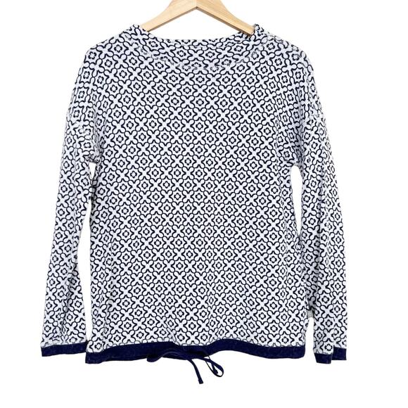 T by Talbots Blue White Printed Crewneck Sweater Sz S - Picture 1 of 6
